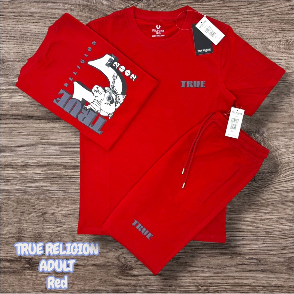 True Religion Men's Red Short Sleeve Pajama Set - Top & Drawstring Pants